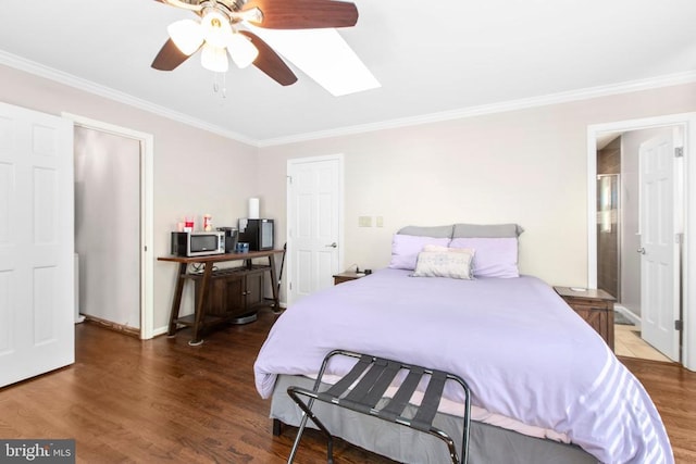 8314 Old Mill Ln, Spotsylvania, VA 22551 - bedroom with ornamental molding, wood finished floors, a skylight, and a ceiling fan