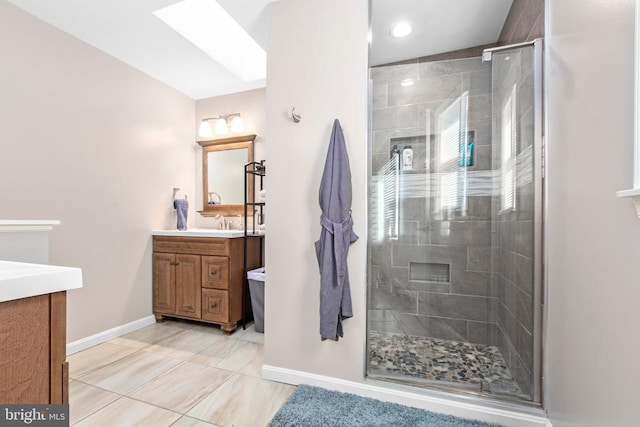 8314 Old Mill Ln, Spotsylvania, VA 22551 - bathroom with vanity, a shower stall, recessed lighting, and tile patterned flooring