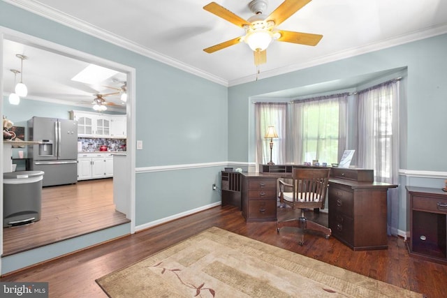 8314 Old Mill Ln, Spotsylvania, VA 22551 - office space with a ceiling fan, wood finished floors, and ornamental molding