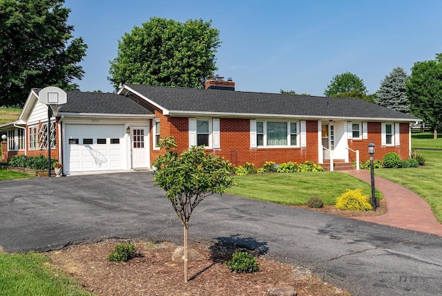 5213 Rawley Pike, Rockingham, VA 22801 - ranch-style home featuring brick siding, a garage, a chimney, and driveway