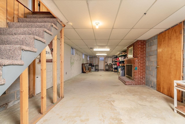 5213 Rawley Pike, Rockingham, VA 22801 - finished basement featuring a drop ceiling, stairs, and a fireplace