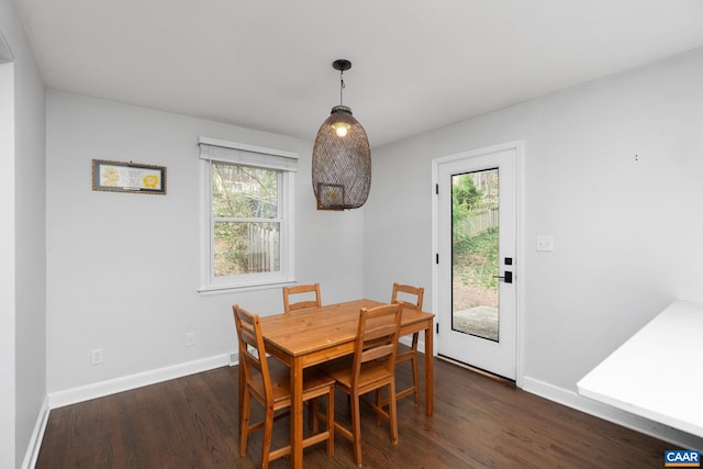 dining room featuring baseboards and dark wood-type flooring