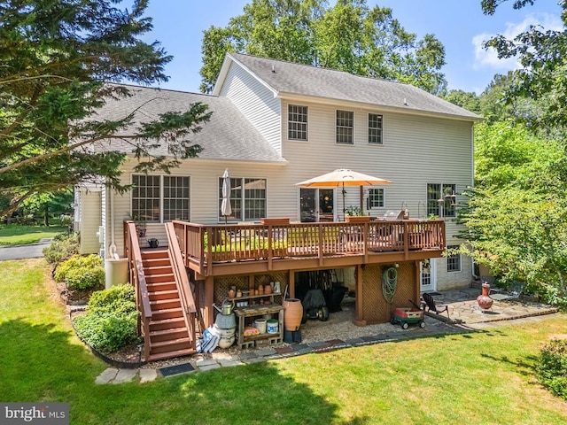 17277 Kettlebrook Lndg, Jeffersonton, VA 22724 - back of house with stairs, a wooden deck, and a yard