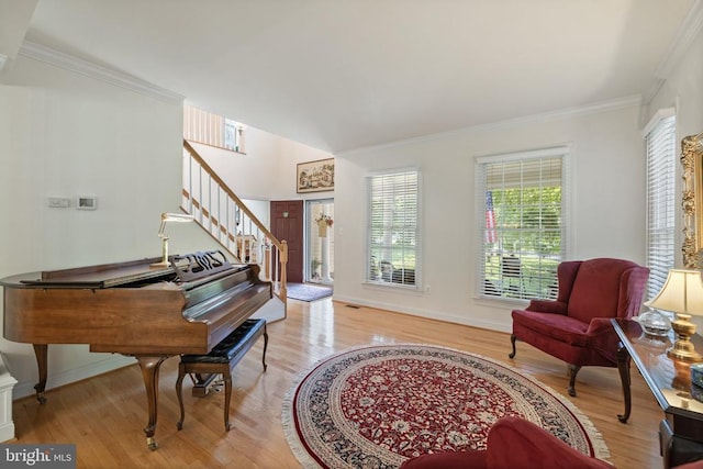 17277 Kettlebrook Lndg, Jeffersonton, VA 22724 - sitting room featuring light wood-style flooring, stairway, and crown molding