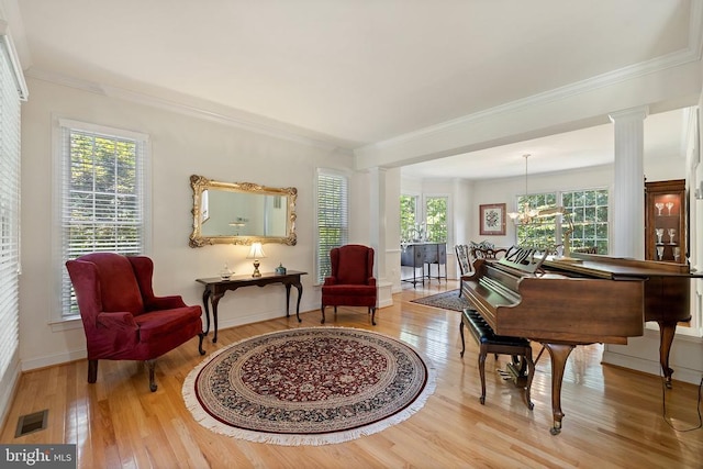 17277 Kettlebrook Lndg, Jeffersonton, VA 22724 - living area with wood finished floors, plenty of natural light, ornamental molding, and decorative columns