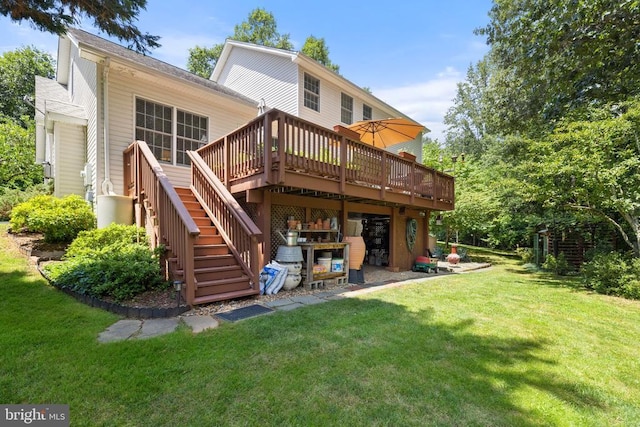17277 Kettlebrook Lndg, Jeffersonton, VA 22724 - back of property featuring a wooden deck, a lawn, and stairway