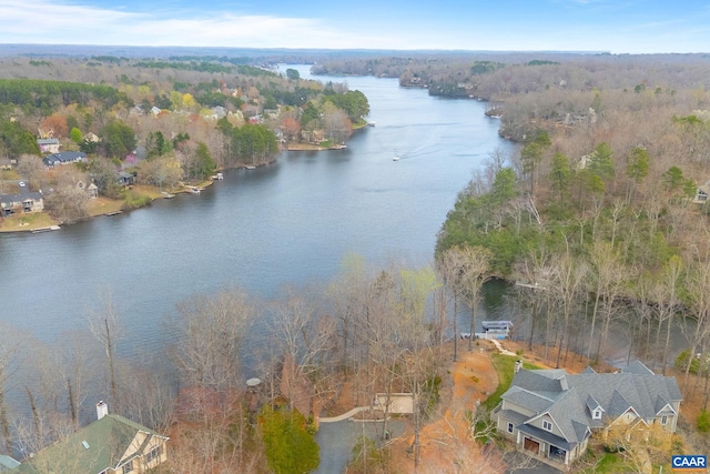 19 Hawks Pl, Palmyra, VA 22963 - drone / aerial view featuring a wooded view and a water view