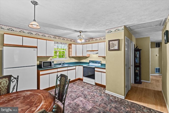 54 Courthouse Mountain Rd, Madison, VA 22727 - kitchen featuring stainless steel microwave, a sink, freestanding refrigerator, under cabinet range hood, and electric range oven