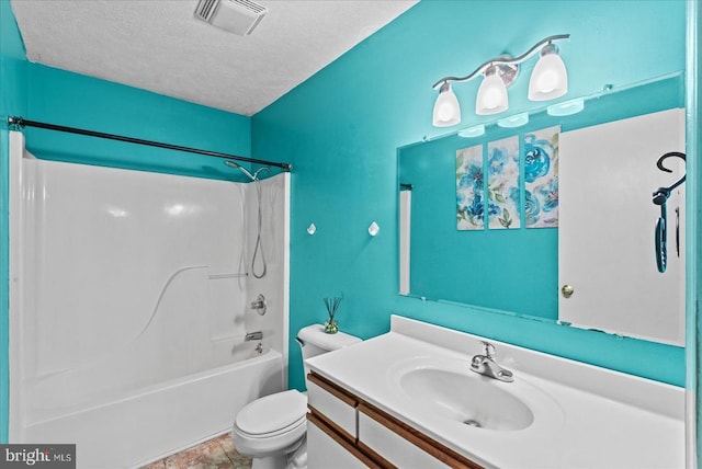 54 Courthouse Mountain Rd, Madison, VA 22727 - bathroom with toilet, shower / bathing tub combination, a textured ceiling, visible vents, and vanity