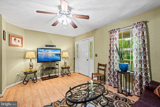 54 Courthouse Mountain Rd, Madison, VA 22727 - living area featuring a textured ceiling, wood finished floors, baseboards, and ceiling fan