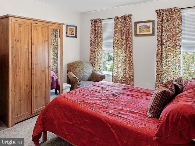  - bedroom with light colored carpet