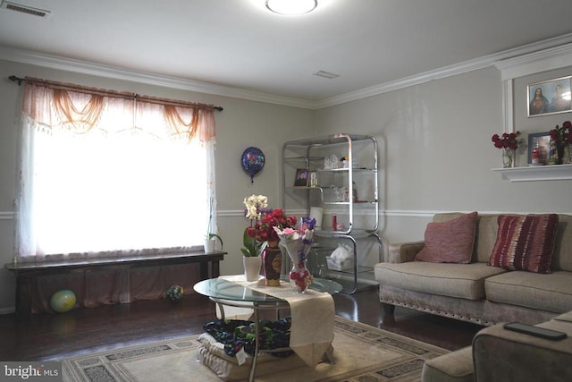 214 Culpeper St W, Culpeper, VA 22701 - living area featuring wood finished floors and ornamental molding