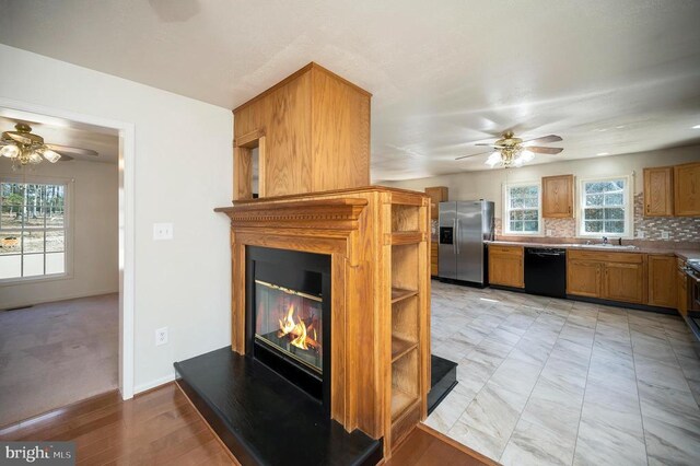 8128 Shirley Rd, Spotsylvania, VA 22551 - living area with a ceiling fan and a large fireplace