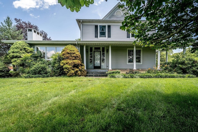 16540 Stoney Lea Ln, Elkton, VA 22827 - view of front facade featuring a porch, a front yard, and a chimney