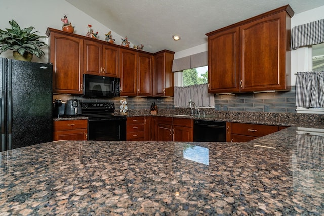 16540 Stoney Lea Ln, Elkton, VA 22827 - kitchen featuring black appliances, decorative backsplash, dark stone countertops, and recessed lighting