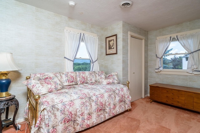 16540 Stoney Lea Ln, Elkton, VA 22827 - bedroom with carpet floors, multiple windows, wallpapered walls, and a textured ceiling