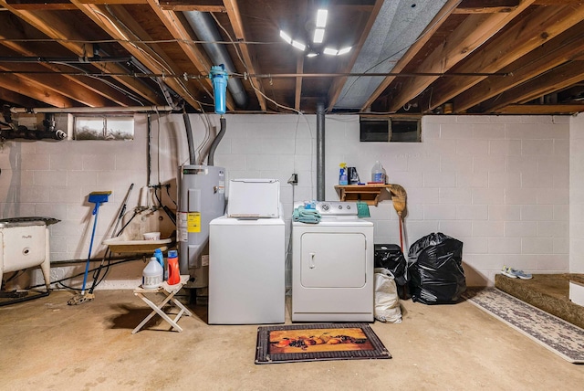 14335 S E Side Hwy, Grottoes, VA 24441 - laundry room with electric water heater, laundry area, and separate washer and dryer