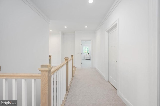 11302 Radcliff Ter, Spotsylvania, VA 22551 - hall with an upstairs landing, recessed lighting, ornamental molding, and light carpet