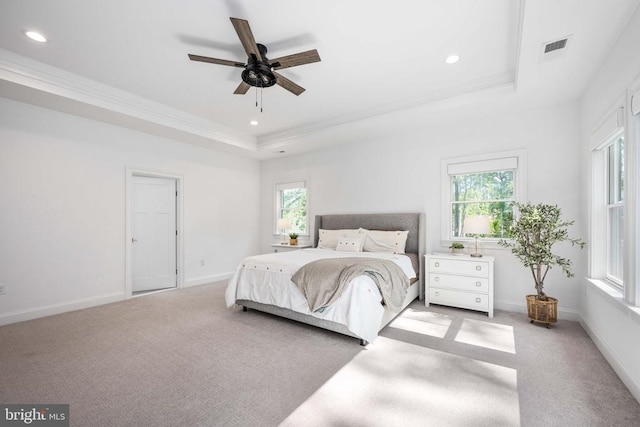 11302 Radcliff Ter, Spotsylvania, VA 22551 - bedroom with a raised ceiling, carpet floors, multiple windows, recessed lighting, and ornamental molding