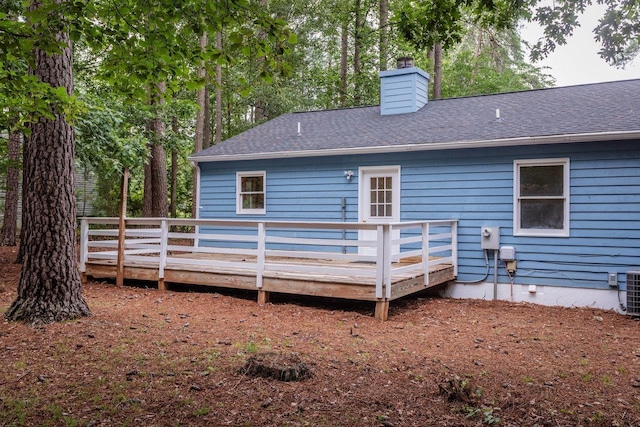 22 Loblolly Rd, Palmyra, VA 22963 - back of house featuring a deck, a chimney, a shingled roof, and crawl space