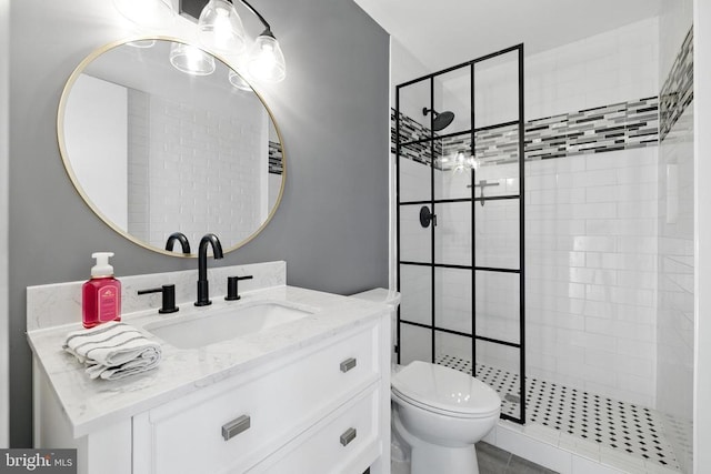 6 Charles St, Luray, VA 22835 - bathroom with vanity, a tile shower, and a chandelier