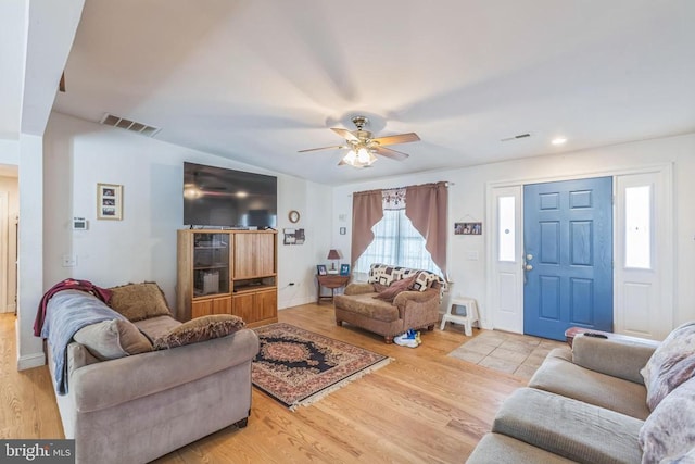7599 Secretarys Sand Rd, Schuyler, VA 22969 - living room featuring a ceiling fan and wood finished floors