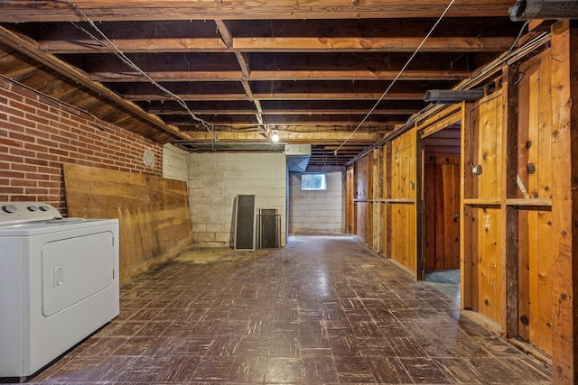 1435 Bluestone St, Harrisonburg, VA 22801 - basement featuring washer / clothes dryer and brick wall
