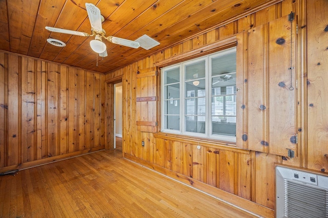 1435 Bluestone St, Harrisonburg, VA 22801 - spare room featuring wood walls, a ceiling fan, hardwood / wood-style flooring, wood ceiling, and baseboards