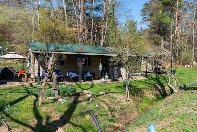 2665 Deerfield Valley Rd, Deerfield, VA 24432 - rear view of property with a yard, metal roof, a patio, and a gazebo