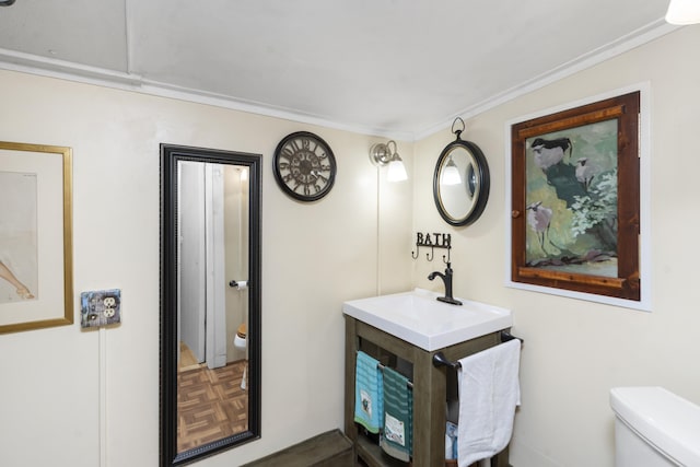 2665 Deerfield Valley Rd, Deerfield, VA 24432 - bathroom featuring crown molding, toilet, and vanity
