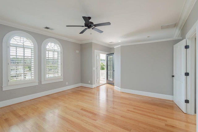 3277 Preston Shore Dr, Rockingham, VA 22801 - spare room featuring light wood-style floors, crown molding, and a ceiling fan