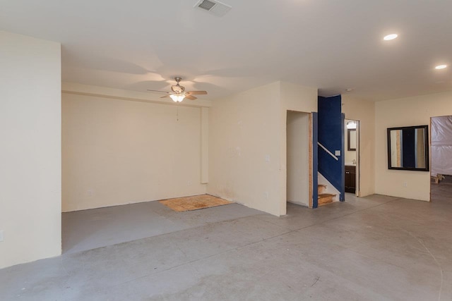 3277 Preston Shore Dr, Rockingham, VA 22801 - unfurnished room featuring concrete floors, stairs, a ceiling fan, and recessed lighting