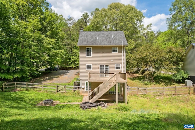 13 Landing Ct, Palmyra, VA 22963 - back of house featuring a fire pit, stairs, a wooden deck, a gate, and a chimney