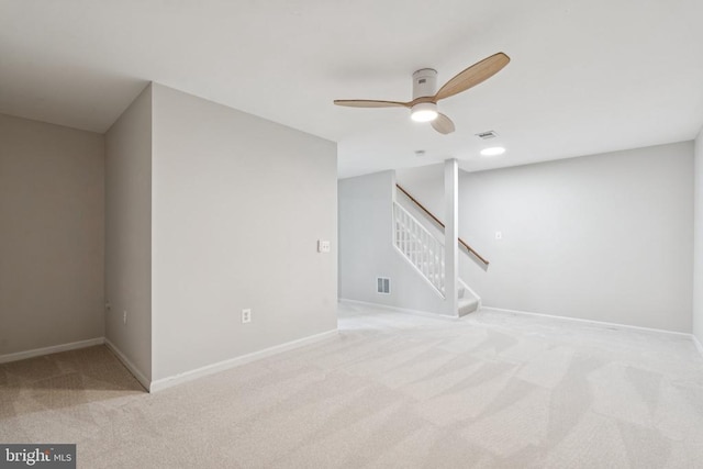 546 Highland Towne Ln, Warrenton, VA 20186 - below grade area featuring carpet, a ceiling fan, and stairs