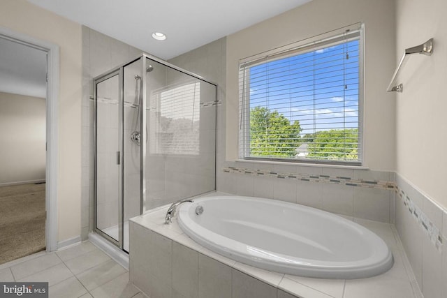 1708 Hudgins Farm Cir, Fredericksburg, VA 22408 - full bath with a garden tub, a shower stall, and tile patterned floors