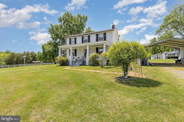 7934 Courthouse Rd, Spotsylvania, VA 22551 - view of front facade featuring covered porch, a chimney, and a detached carport