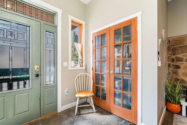 409 Lower Rawley Ln, Hinton, VA 22831 - foyer entrance with unfinished concrete floors, baseboards, and french doors