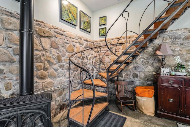 409 Lower Rawley Ln, Hinton, VA 22831 - stairs featuring a wood stove
