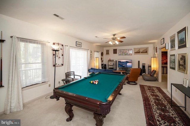 108 Harris Ct, Locust Grove, VA 22508 - recreation room featuring billiards, carpet floors, a ceiling fan, and baseboards