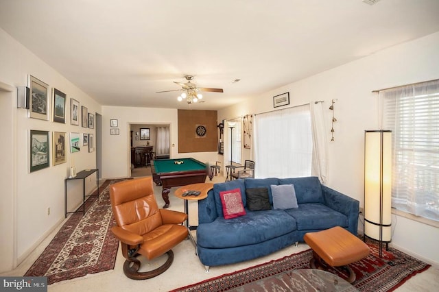 108 Harris Ct, Locust Grove, VA 22508 - playroom featuring billiards, plenty of natural light, baseboards, and ceiling fan