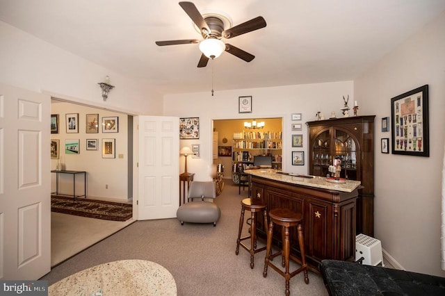108 Harris Ct, Locust Grove, VA 22508 - indoor dry bar with a ceiling fan, carpet floors, and a chandelier