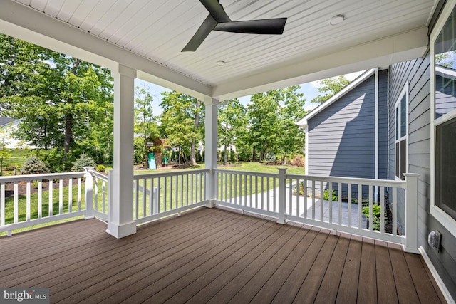 11207 Redlands Trl, Spotsylvania, VA 22551 - wooden terrace with a ceiling fan