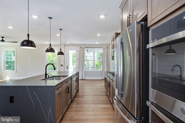 11207 Redlands Trl, Spotsylvania, VA 22551 - kitchen with stainless steel appliances, a sink, light wood-type flooring, healthy amount of natural light, and recessed lighting