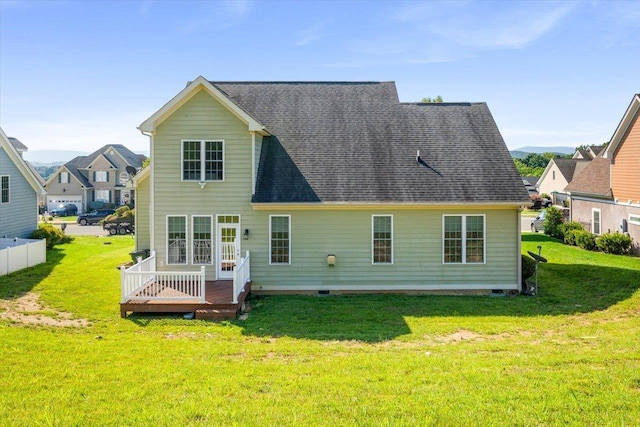 239 Windsor Dr, Fishersville, VA 22939 - back of house with a lawn, a wooden deck, roof with shingles, and crawl space