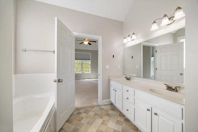239 Windsor Dr, Fishersville, VA 22939 - full bath featuring double vanity, a garden tub, and ceiling fan