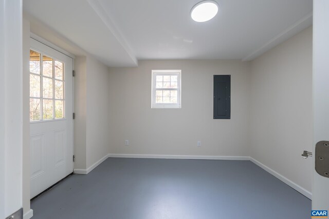 2395 Mountain Brook Dr, Charlottesville, VA 22902 - spare room featuring baseboards, finished concrete flooring, and electric panel