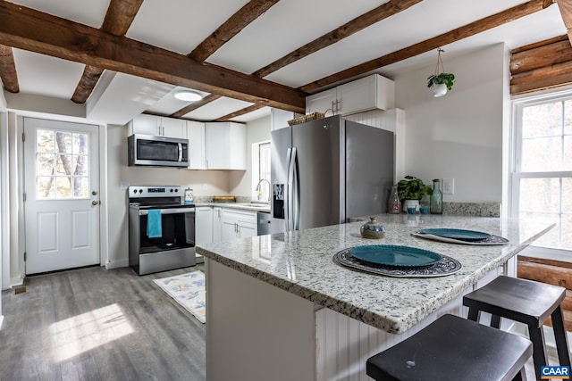 2395 Mountain Brook Dr, Charlottesville, VA 22902 - kitchen featuring a healthy amount of sunlight, stainless steel appliances, a peninsula, and a sink