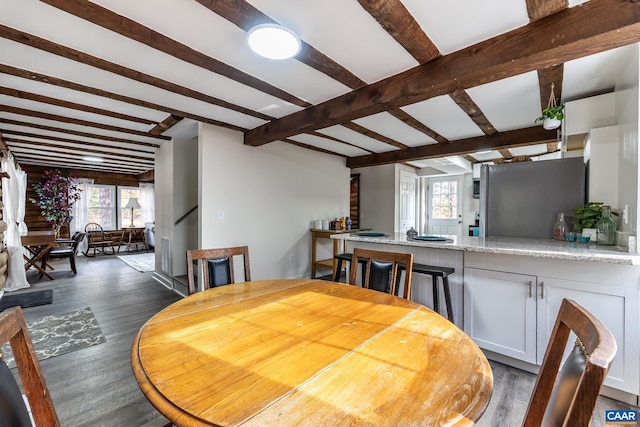 2395 Mountain Brook Dr, Charlottesville, VA 22902 - dining space featuring a wealth of natural light, dark wood-type flooring, and beam ceiling