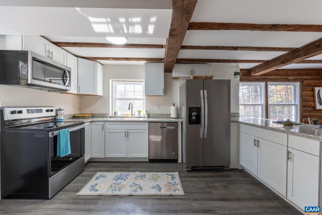 2395 Mountain Brook Dr, Charlottesville, VA 22902 - kitchen featuring plenty of natural light, stainless steel appliances, beam ceiling, and a sink