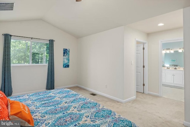 205 Saylers Crk, Locust Grove, VA 22508 - bedroom with light colored carpet, baseboards, lofted ceiling, recessed lighting, and ensuite bathroom